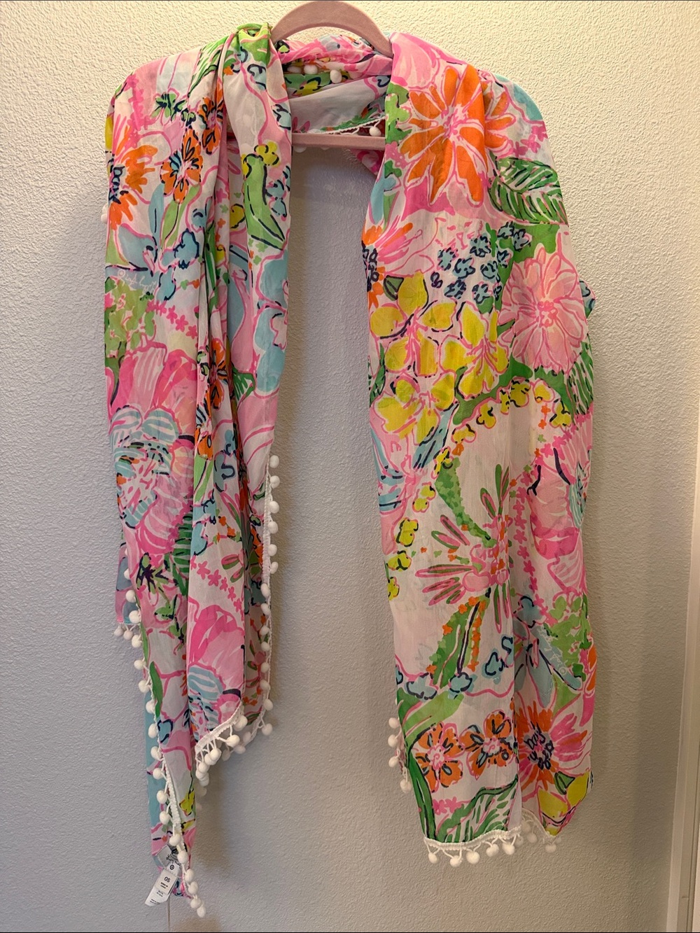 Lilly Pulitzer for Target Floral Pom-Pom Scarf in Pink, Green, Orange, Yellow